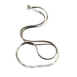 Vintage Sterling Silver Herringbone Chain Necklace Long Unisex Chain Jewelry